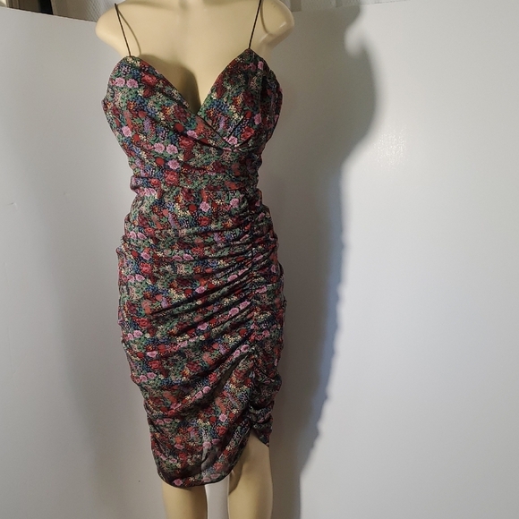 Lilyful Floral Multicolor Ruched Dress spaghetti straps Wedding Formal Size L - Picture 1 of 11